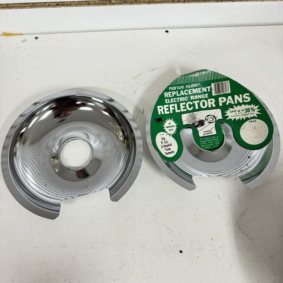 VTG PAIR TWO 8" Chrome GE Hotpoint Kenmore Reflector Drip Pan 106-A? Range Kleen - Picture 1 of 2